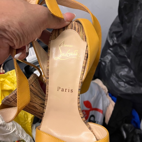 Christian Louboutin Trinidad Yellow Cork Platform Heels - Picture 7 of 10